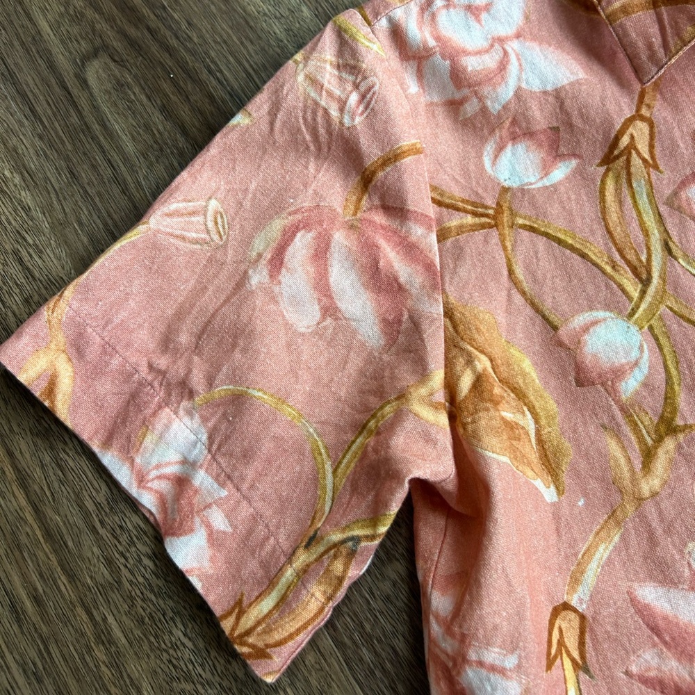 BEAU & RO Hand Printed Botanical Cabana Shirt Artisan Resort Indie Boho Beach S - Picture 4 of 11